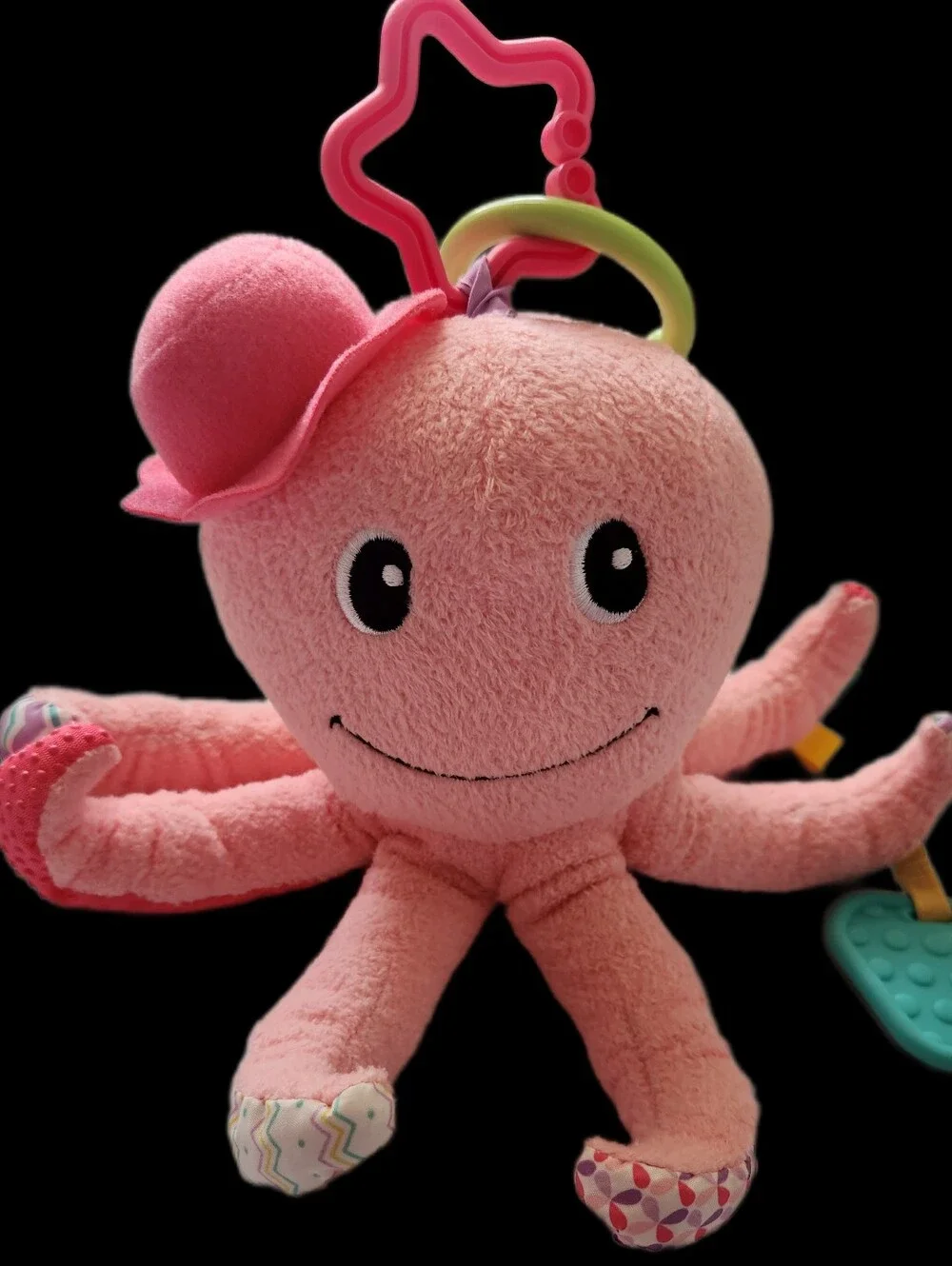 Baby octopus Pink plush activity toy with rattle noise